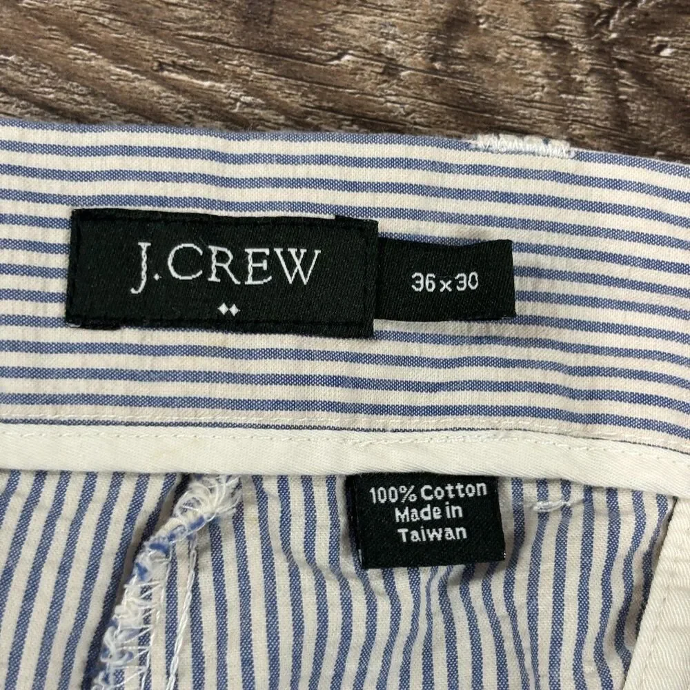 J Crew Pants Men's 36x30 Blue White Striped Seersucker Cotton Chino Flat Front